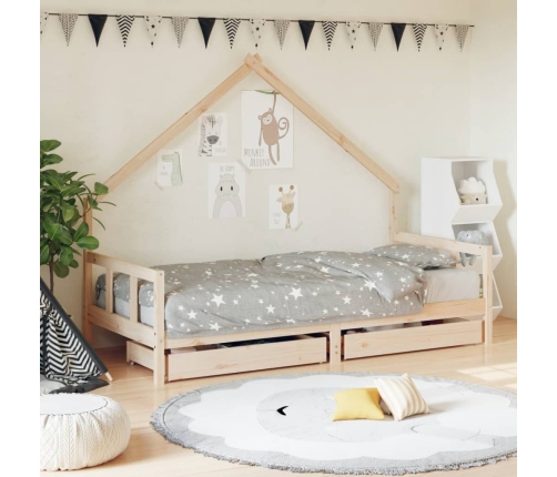 Estructura de cama para niños con cajones madera pino 90x200 cm