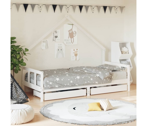 Estructura cama niños con cajones madera pino blanco 90x200 cm