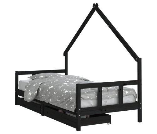 Estructura de cama niños con cajones madera pino negro 90x200cm