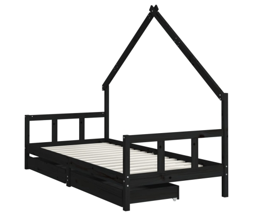 Estructura de cama niños con cajones madera pino negro 90x200cm