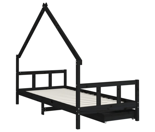 Estructura de cama niños con cajones madera pino negro 90x200cm