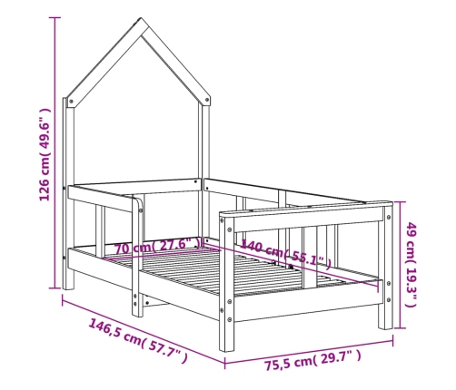 Estructura de cama para niños madera de pino blanco 70x140 cm