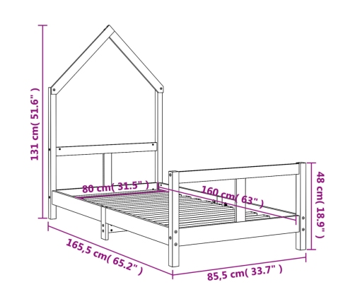 Estructura de cama para niños madera maciza de pino 80x160 cm