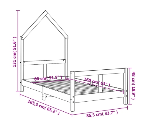 Estructura de cama para niños madera de pino blanco 80x160 cm