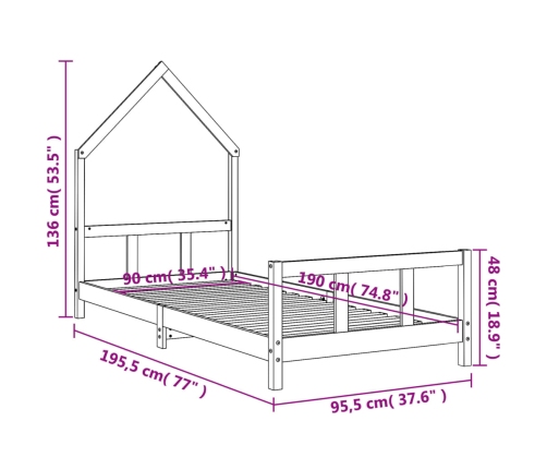 Estructura de cama infantil madera maciza de pino 90x190 cm