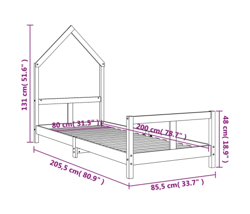 Estructura de cama para niños madera maciza de pino 80x200 cm