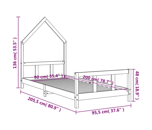 Estructura de cama para niños madera maciza de pino 90x200 cm