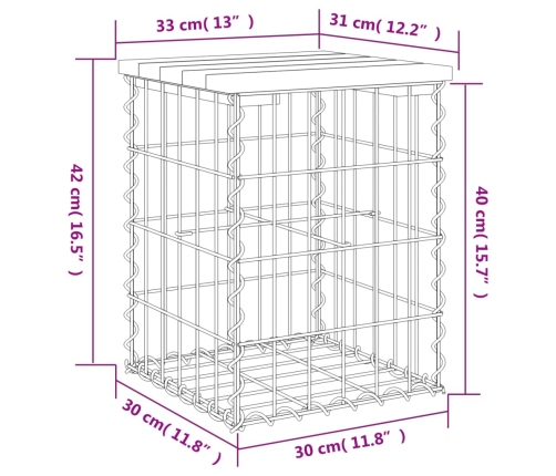 Banco de jardín diseño gaviones madera maciza pino 33x31x42 cm