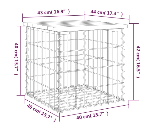 Banco de jardín diseño gaviones madera maciza pino 43x44x42 cm