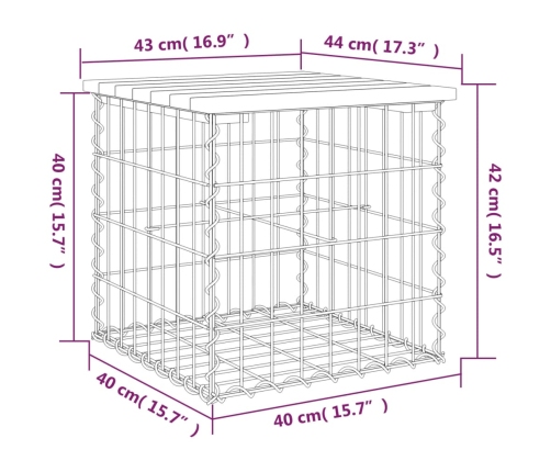 Banco jardín diseño gaviones madera abeto Douglas 43x44x42 cm