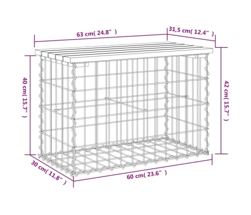 Banco de jardín diseño gaviones madera maciza pino 63x31,5x42cm