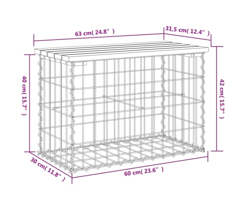 Banco jardín diseño gaviones madera abeto Douglas 63x31,5x42 cm