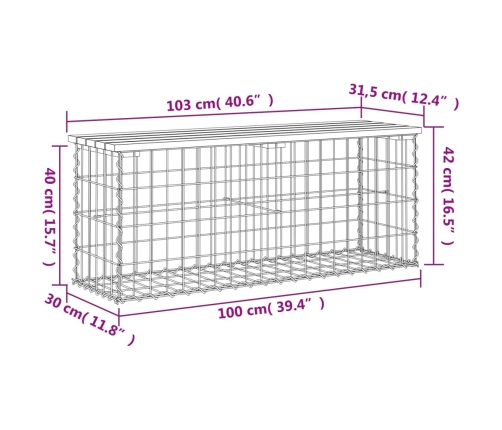 vidaXL Banco jardín diseño gaviones madera abeto Douglas 103x31,5x42cm