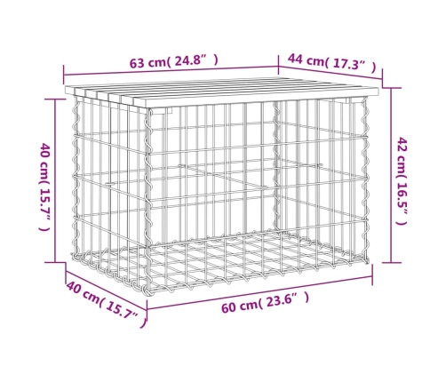 Banco de jardín diseño gaviones madera maciza pino 63x44x42 cm