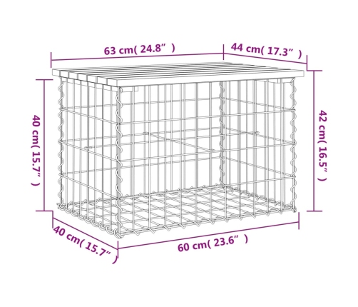 Banco de jardín diseño gaviones madera abeto Douglas 63x44x42cm