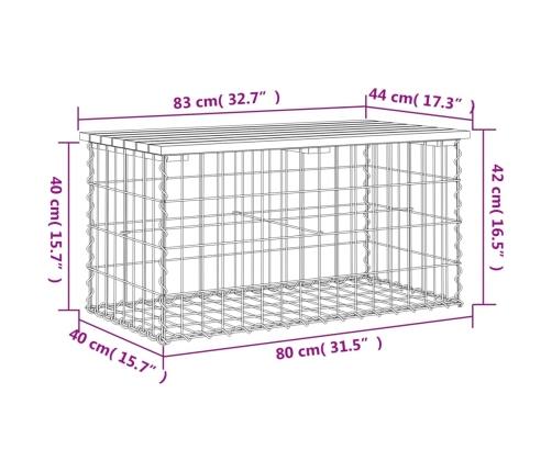 vidaXL Banco jardín diseño gaviones madera pino impregnada 83x44x42 cm