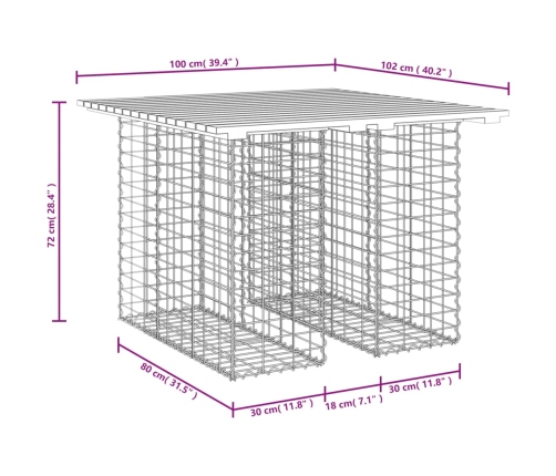 Banco jardín diseño gaviones madera abeto Douglas 100x102x72 cm