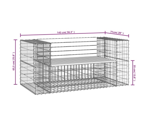 Banco jardín diseño gaviones madera maciza pino 143x71x65,5 cm