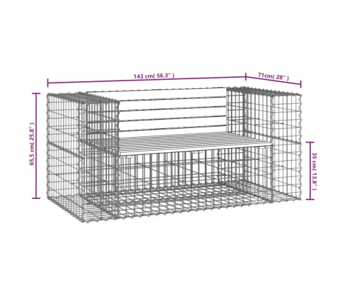 Banco jardín diseño gaviones madera abeto Douglas 143x71x65,5cm