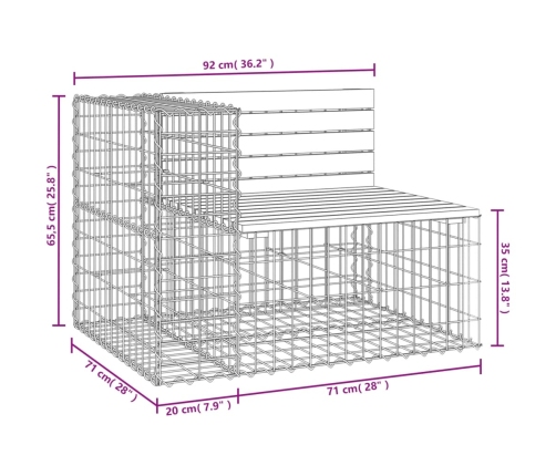 Banco de jardín diseño gaviones madera maciza pino 92x71x65,5cm