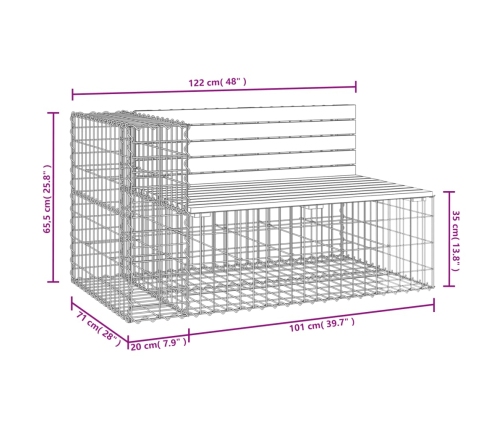 Banco jardín diseño gaviones madera maciza pino 122x71x65,5 cm