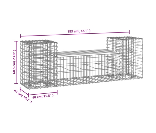 Banco jardín diseño gaviones madera maciza pino 183x41x60,5 cm