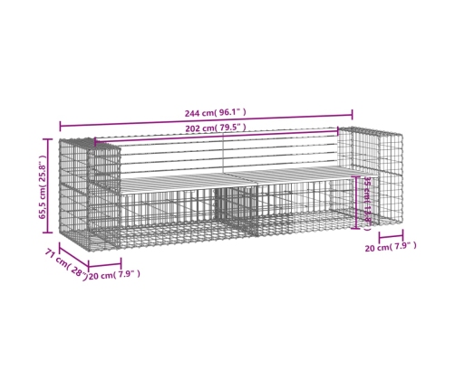 vidaXL Banco jardín con gaviones madera pino impregnada 244x71x65,5 cm