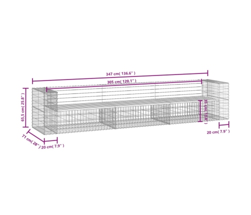 Banco jardín diseño gaviones madera abeto Douglas 347x71x65,5cm