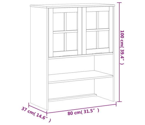 Aparador alto con puertas vidrio FLAM madera pino 80x40x180 cm