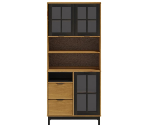 Aparador alto con puertas vidrio FLAM madera pino 80x40x180 cm