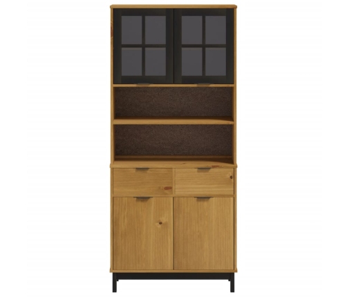 Aparador alto con puertas vidrio FLAM madera pino 80x40x180 cm