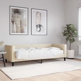 Sofá cama con colchón tela crema 80x200 cm