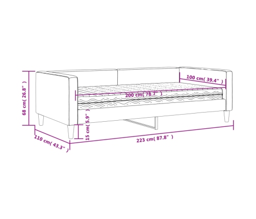 vidaXL Sofá cama con colchón tela negro 100x200 cm