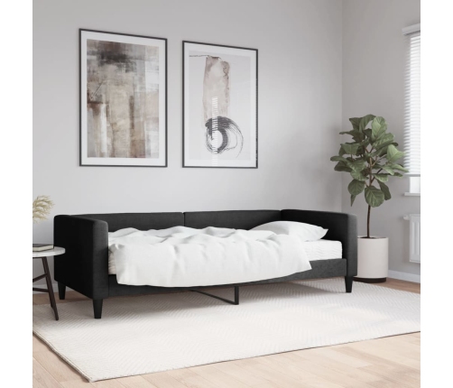 Sofá cama con colchón tela negro 90x190 cm