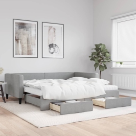 Sofá cama nido con cajones tela gris claro 100x200 cm