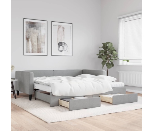Sofá cama nido con cajones tela gris claro 100x200 cm