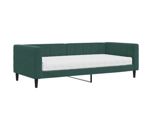 Sofá cama con colchón terciopelo verde oscuro 90x200 cm