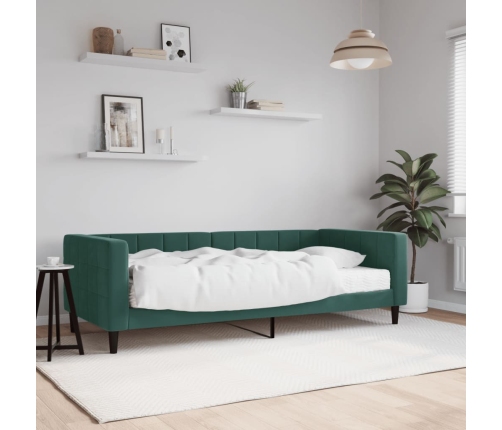 Sofá cama con colchón terciopelo verde oscuro 90x200 cm