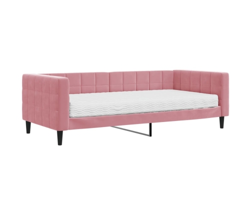 Sofá cama con colchón terciopelo rosa 90x200 cm