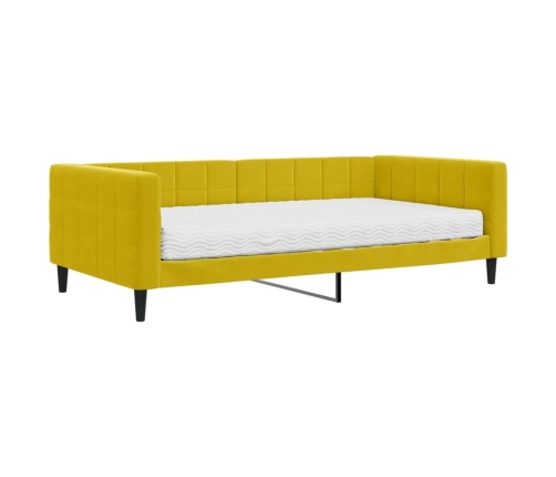 Sofá cama con colchón terciopelo amarillo 100x200 cm