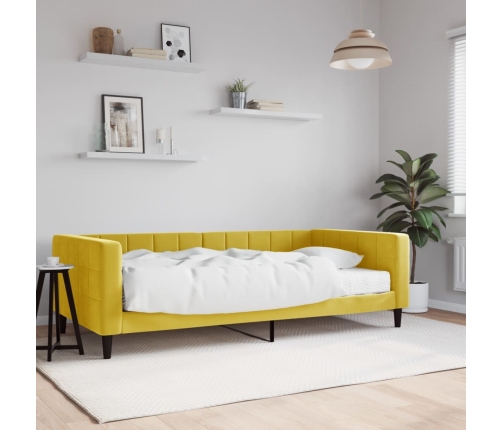 Sofá cama con colchón terciopelo amarillo 100x200 cm