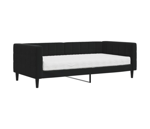 Sofá cama con colchón terciopelo negro 90x190 cm