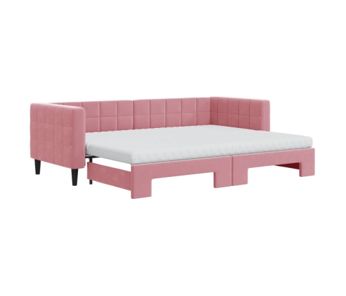 Sofá cama nido con colchón terciopelo rosa 80x200 cm