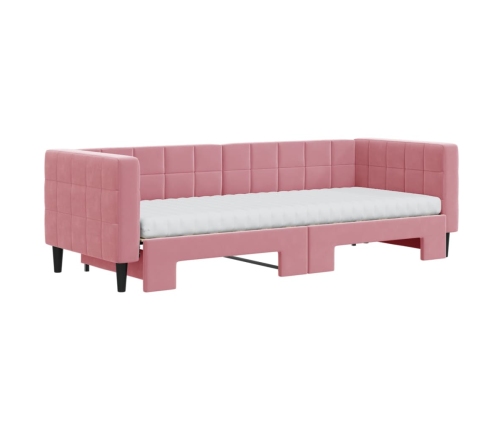Sofá cama nido con colchón terciopelo rosa 80x200 cm