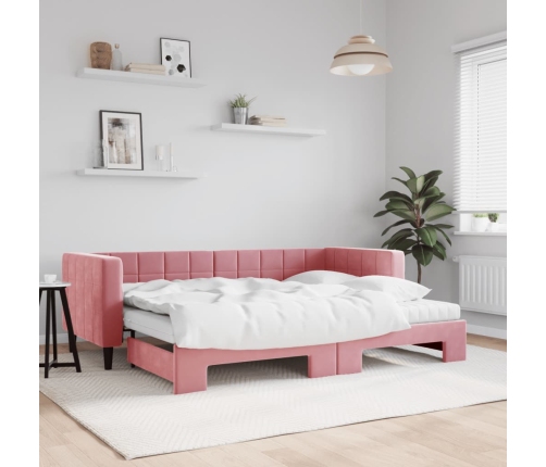 Sofá cama nido con colchón terciopelo rosa 80x200 cm