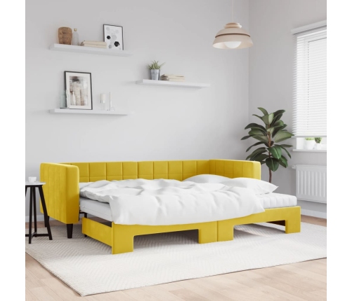 Sofá cama nido con colchón terciopelo amarillo 80x200 cm