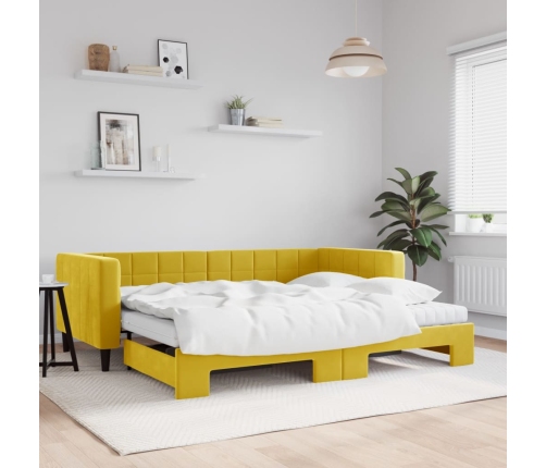 Sofá cama nido con colchón terciopelo amarillo 90x200 cm