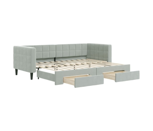 Sofá cama nido con cajones terciopelo gris claro 80x200 cm