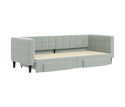Sofá cama nido con cajones terciopelo gris claro 80x200 cm