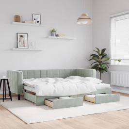 Sofá cama nido con cajones terciopelo gris claro 80x200 cm